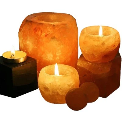 ナチュラルシェイプのヒマラヤ岩塩キャンドルホルダー